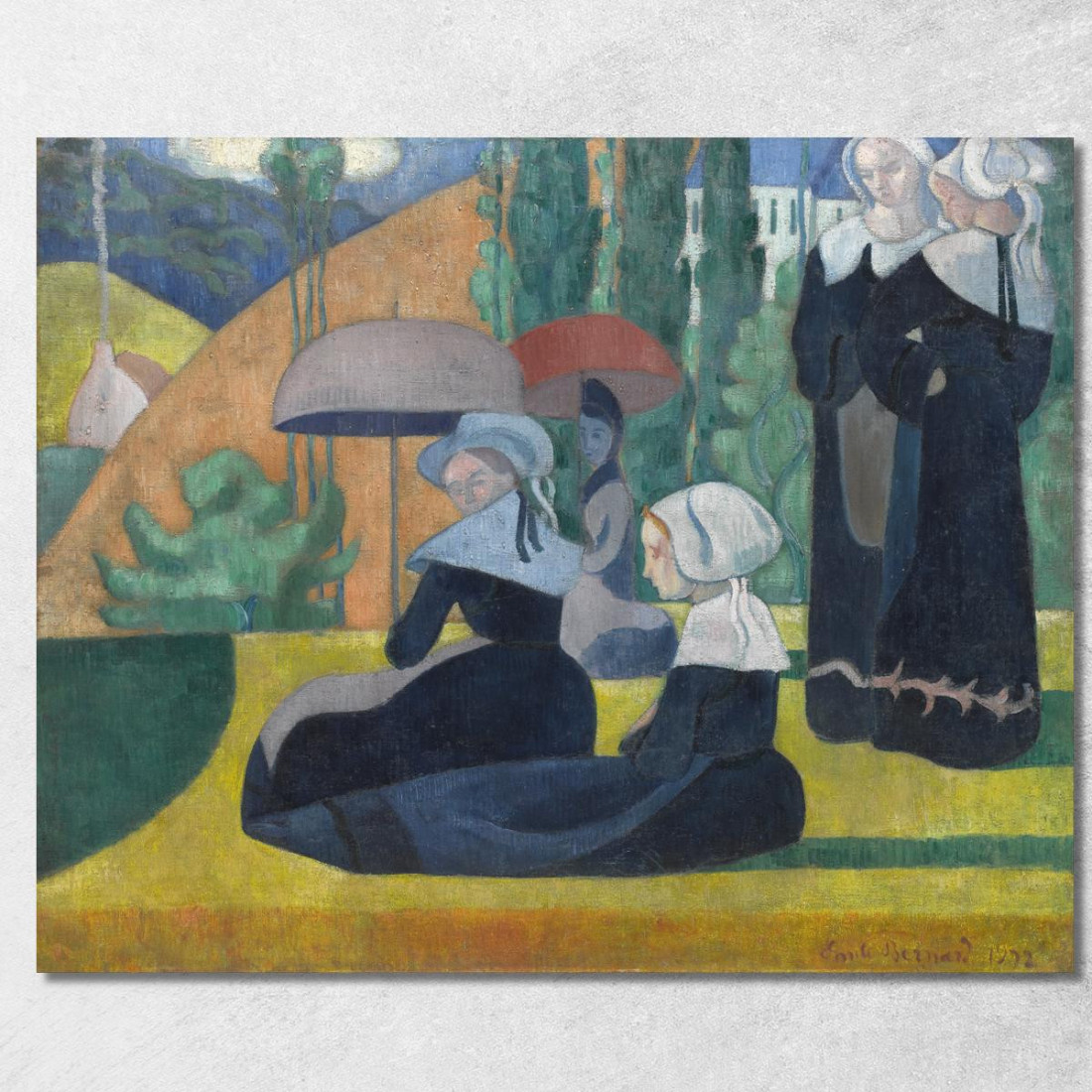 Donne Bretoni Con Ombrelli Emile Bernard ebr9 quadro stampato su tela Donne Bretoni Con Ombrelli Emile Bernard ebr9 quadro stampato su tela