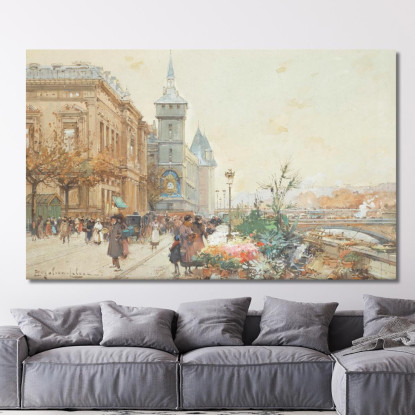 Il Mercato Dei Fiori 2 Eugène Galien-Laloue egl27 quadro stampato su tela