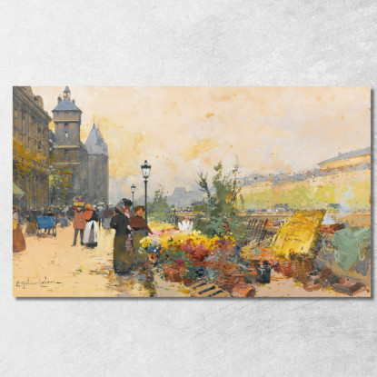 Il Mercato Dei Fiori In Città Eugène Galien-Laloue egl31 quadro stampato su tela