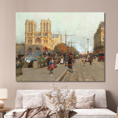 Notre Dame De Paris Vista Dal Quai De Montebello Eugène Galien-Laloue egl45 quadro stampato su tela