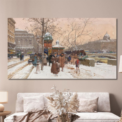 Quai De La Mégisserie Sotto La Neve Eugène Galien-Laloue egl63 quadro stampato su tela