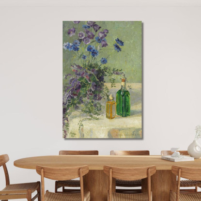 Natura Morta Con Fiori Blu E Due Bottiglie Su Un Tavolo Gerda Wegener gwg23 quadro stampato su tela