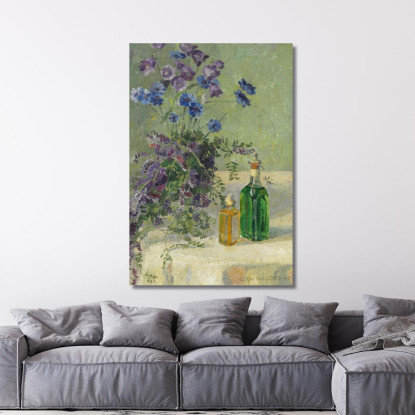 Natura Morta Con Fiori Blu E Due Bottiglie Su Un Tavolo Gerda Wegener gwg23 quadro stampato su tela