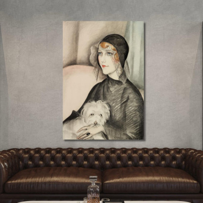 Giovane Donna Con Cappello A Cilindro Nero E Piccolo Cagnolino Bianco Gerda Wegener gwg38 quadro stampato su tela