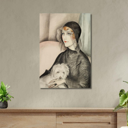 Giovane Donna Con Cappello A Cilindro Nero E Piccolo Cagnolino Bianco Gerda Wegener gwg38 quadro stampato su tela