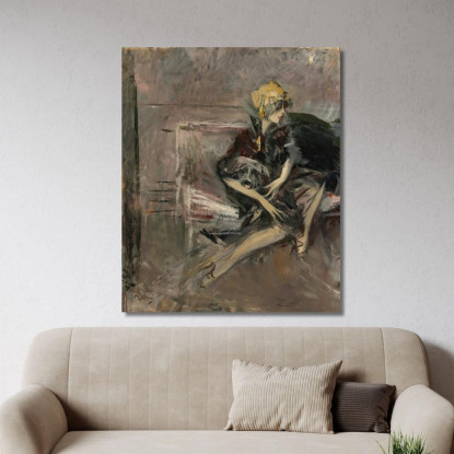 Signora Con Cappello Giallo Con Il Suo Cane La Marchesa Casati Giovanni Boldini gbd34 quadro stampato su tela