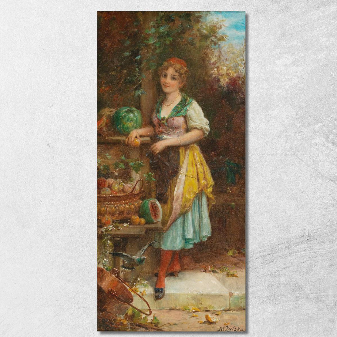 Ragazza Con La Ricca Ciotola Di Frutta Hans Zatzka hzt35 quadro stampato su tela Ragazza Con La Ricca Ciotola Di Frutta Hans Zatzka hzt35 quadro stampato su tela