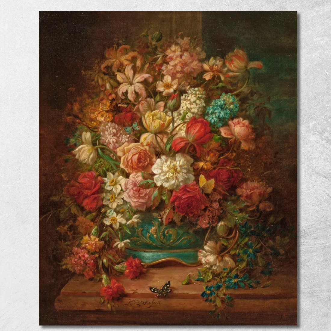 Natura Morta Con Fiori E Farfalle Hans Zatzka hzt43 quadro stampato su tela Natura Morta Con Fiori E Farfalle Hans Zatzka hzt43 quadro stampato su tela