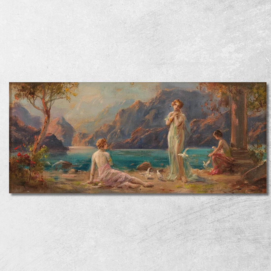 Donne In Riva Al Lago Hans Zatzka hzt58 quadro stampato su tela Donne In Riva Al Lago Hans Zatzka hzt58 quadro stampato su tela