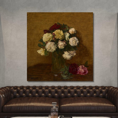 Rose In Un Vaso Henri Fantin-Latour hft86 quadro stampato su tela
