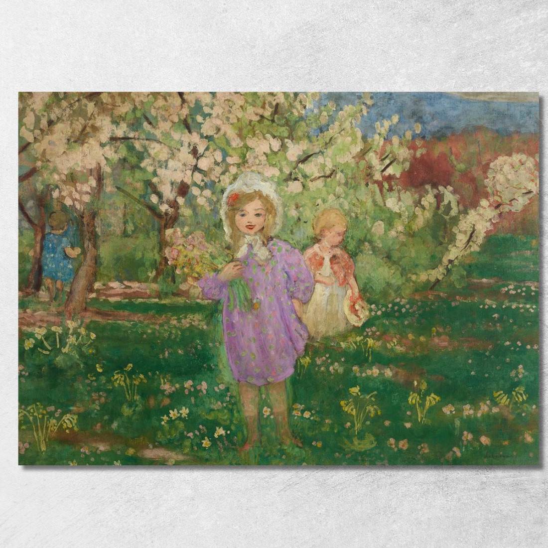 Bambini In Un Frutteto Fiorito Henri Lebasque hlb10 quadro stampato su tela Bambini In Un Frutteto Fiorito Henri Lebasque hlb10 quadro stampato su tela