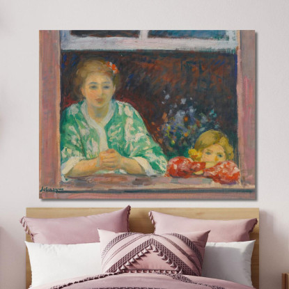 Donna E Bambina Alla Finestra Henri Lebasque hlb14 quadro stampato su tela