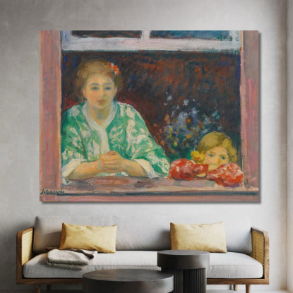 Donna E Bambina Alla Finestra Henri Lebasque hlb14 quadro stampato su tela