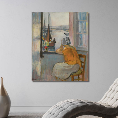 Giovane Donna Davanti Alla Finestra Aperta Sull'Île D'Yeu Henri Lebasque hlb18 quadro stampato su tela