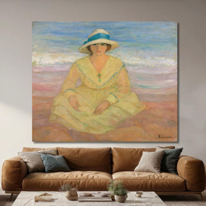 Giovane Ragazza Seduta Sulla Spiaggia Henri Lebasque hlb19 quadro stampato su tela
