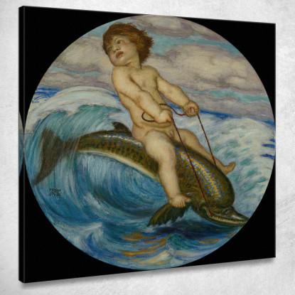 Erote Cavalcando Un Delfino Franz von Stuck fvs30 quadro stampato su tela