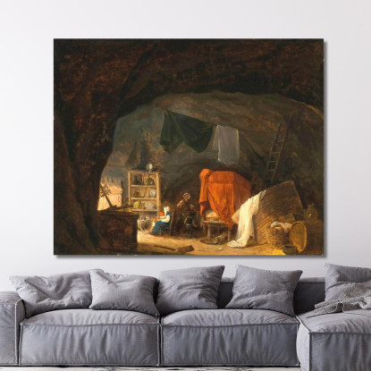 Una Famiglia Nell'Interno Di Una Grotta Hubert Robert hrb6 quadro stampato su tela
