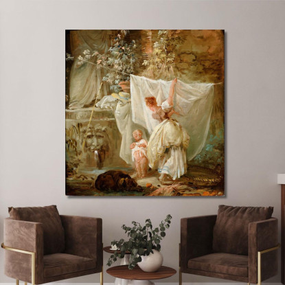 Lavandaia E Bambino Hubert Robert hrb61 quadro stampato su tela